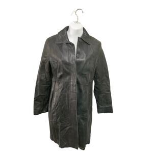 Express Womens 100% Black Genuine Leather Jacket Coat Button Up Size 3/4